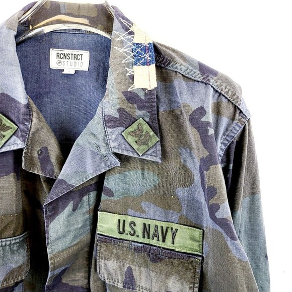 Camo Military Green Mens Jacket Large Army Chore Rcnstrct Kinfolk Discotheque NY - Picture 6 of 11